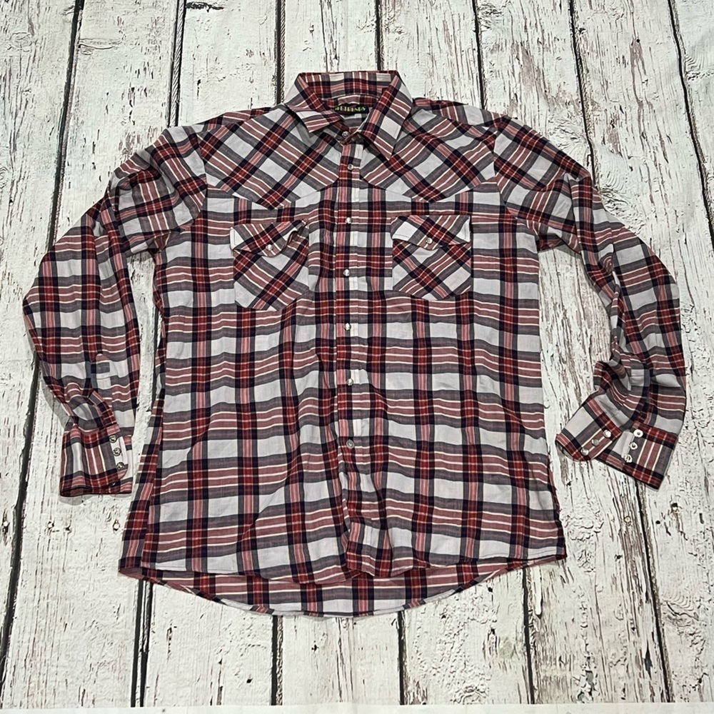 LifeTrends Plaid Western Rockabilly Cowboy Rancher Button Down Vintage Shirt